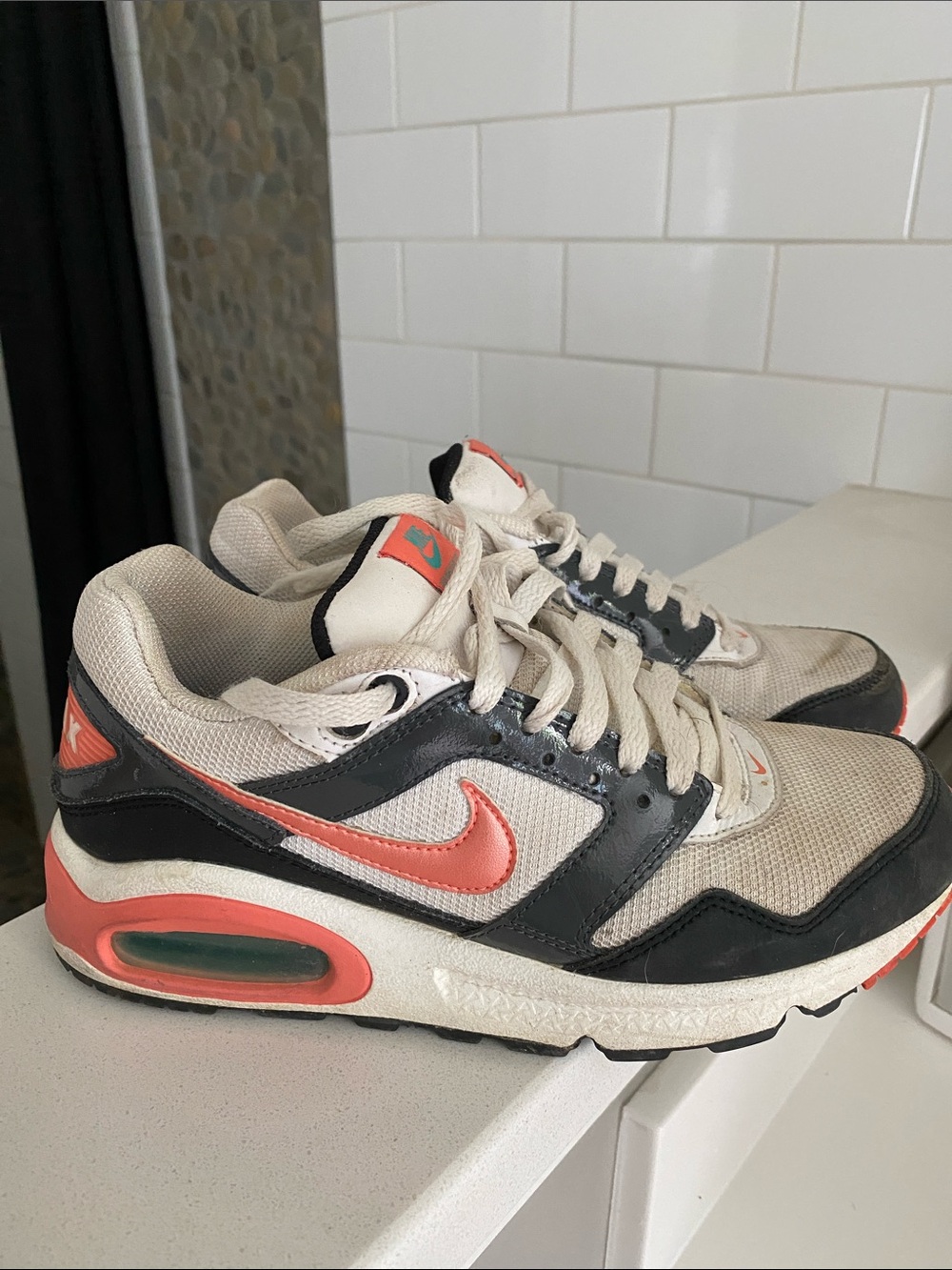 Nike Women's Low-Top Air Cushion Sneakers - Coral, Black, White